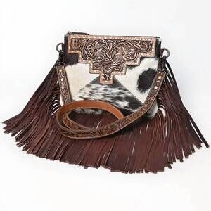 NEW OHLAY women's hand-tooled leather western crossbody bag in brown